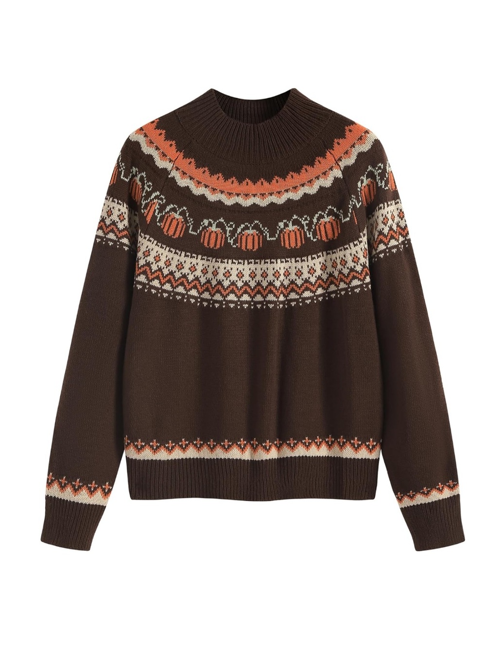 ZAFUL Women's Festive Knit Sweater Brown and Orange pumpkin sweater large